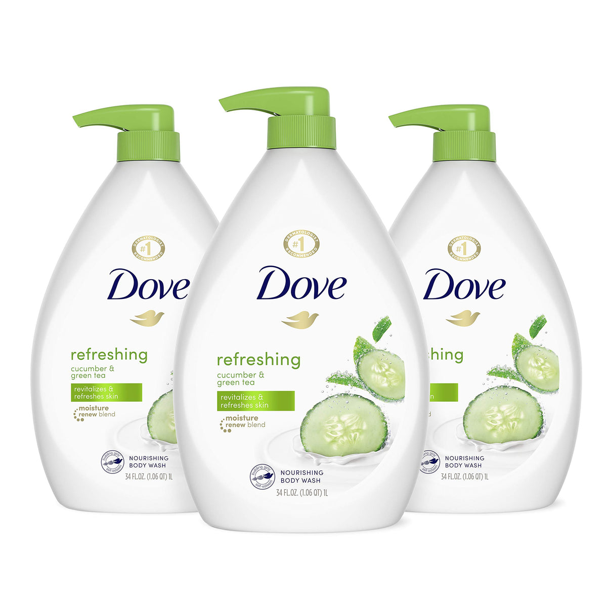 Dove Refreshing Body Wash cucumber pump bottle for easy dispensing and refreshing cleanse.