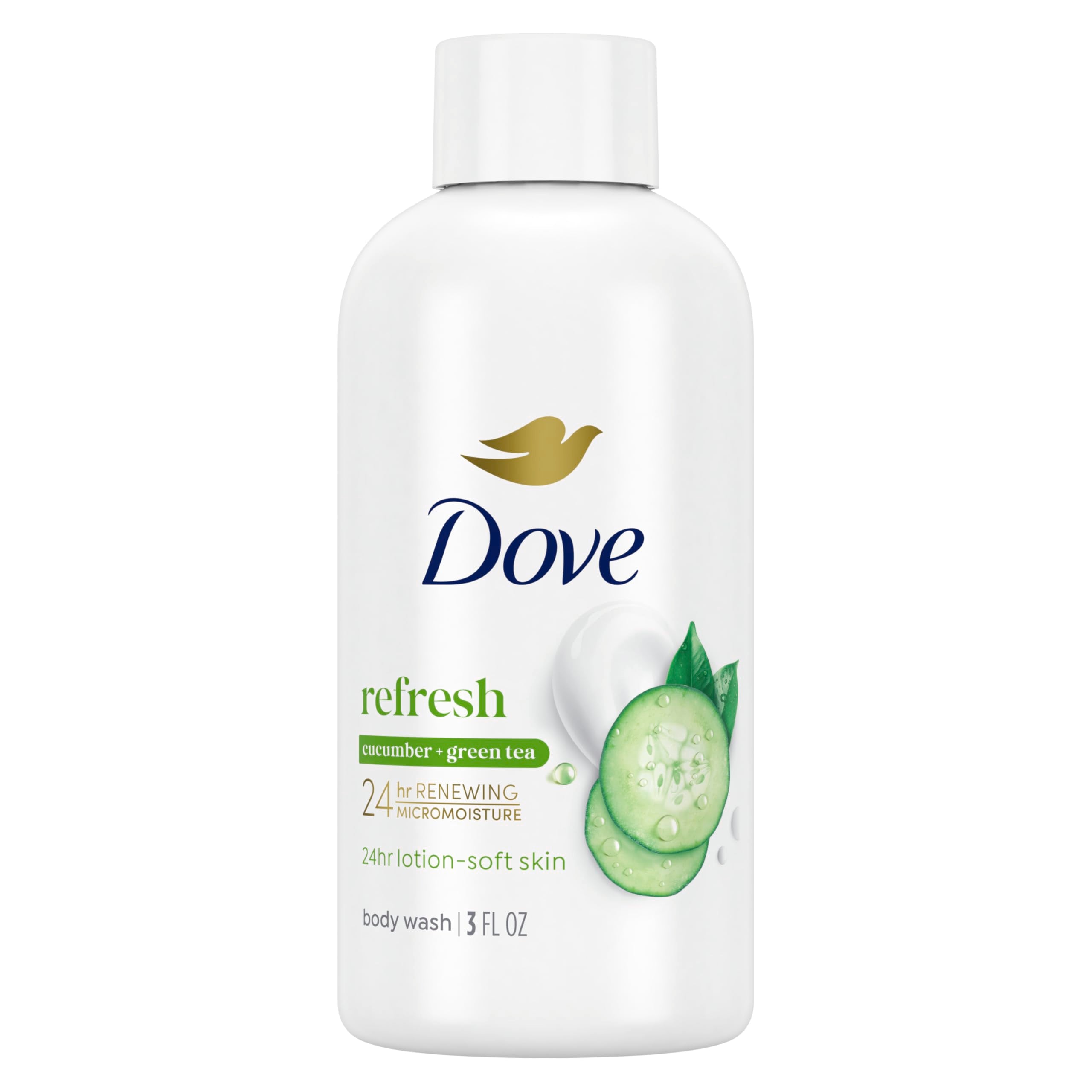 Dove Refreshing Cucumber and Green Tea bottle showing eco-friendly packaging and hydration.