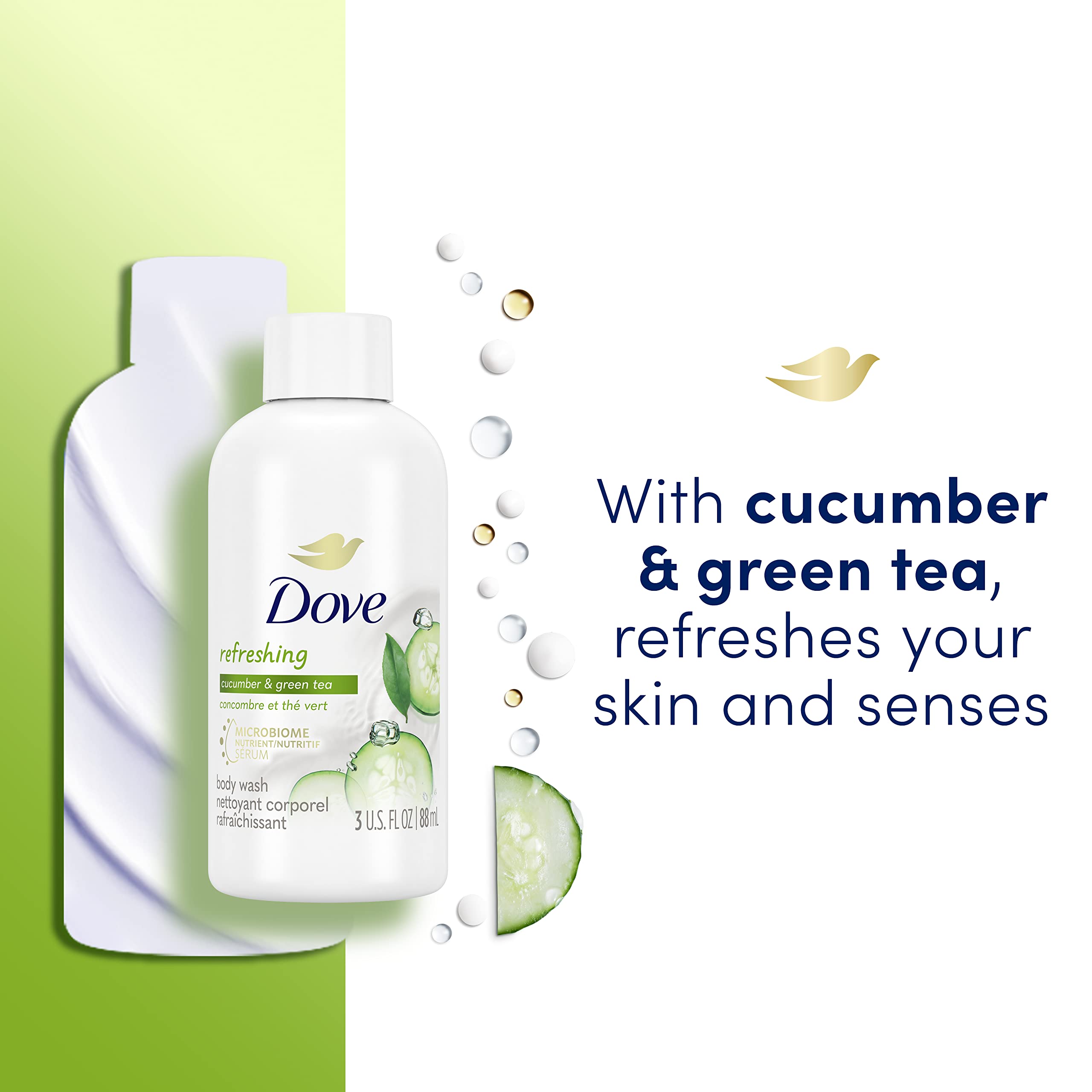 Dove Refreshing Cucumber and Green Tea pump for easy, gentle shower routine.