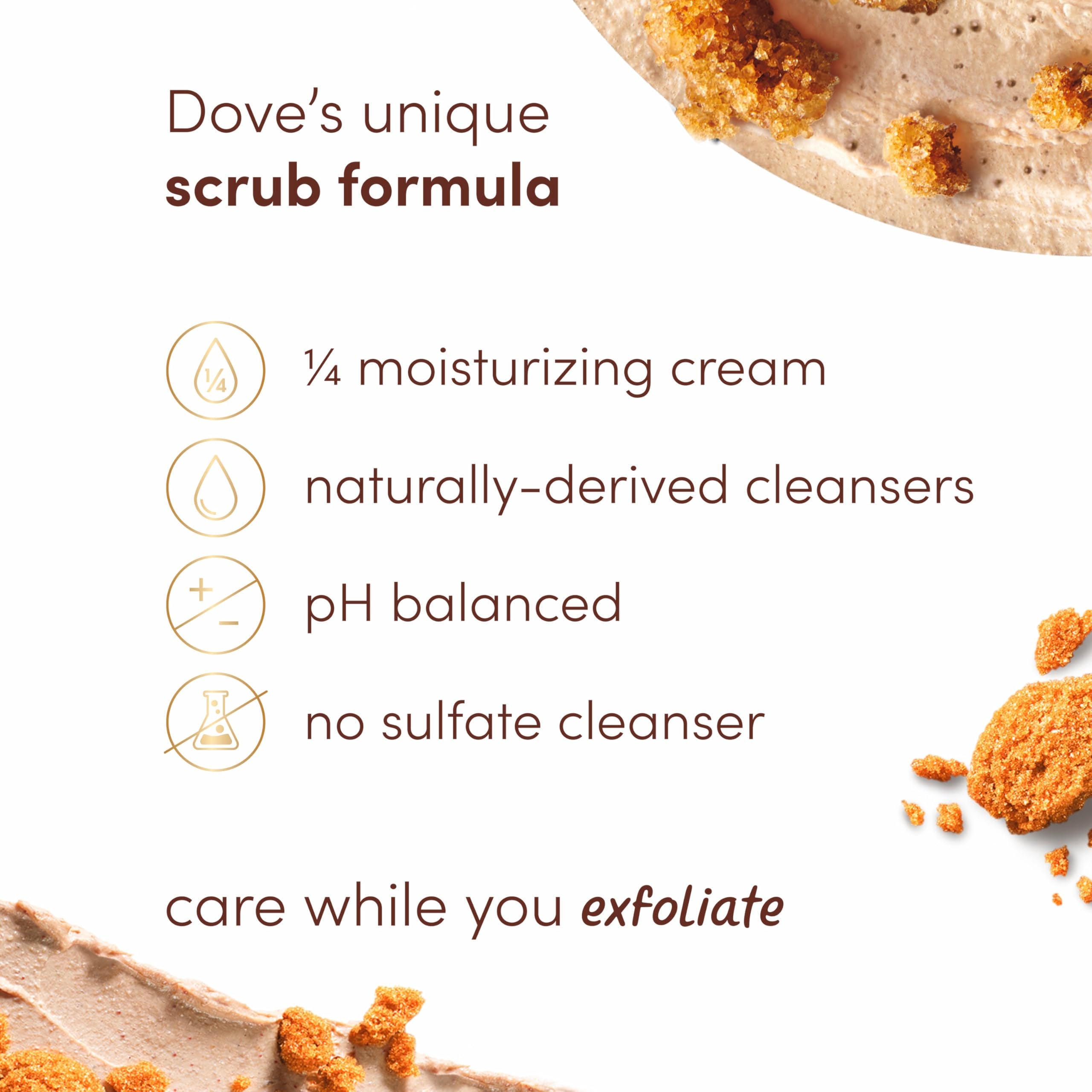 Dove Scrub bottle label emphasizes nourishing routine