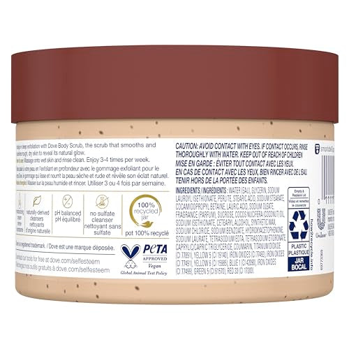 Dove Scrub texture closeup highlights gentle exfoliating beads for renewed skin