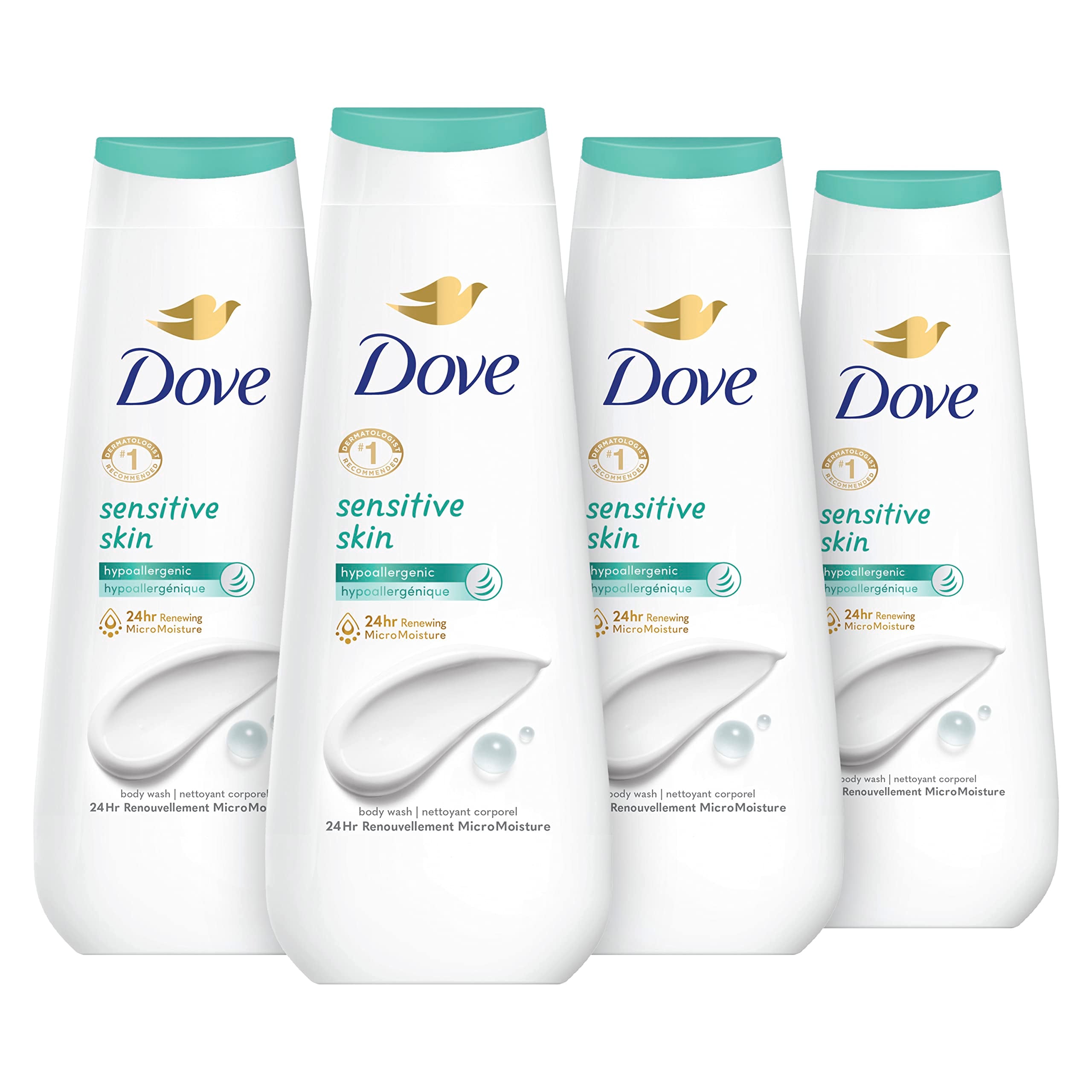 Dove Sensitive Skin bottle pour shows gentle cleansing for delicate skin