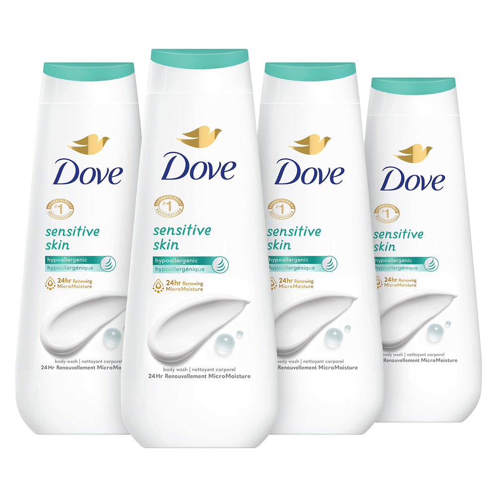 Dove Sensitive Skin bottle pour shows gentle cleansing for delicate skin