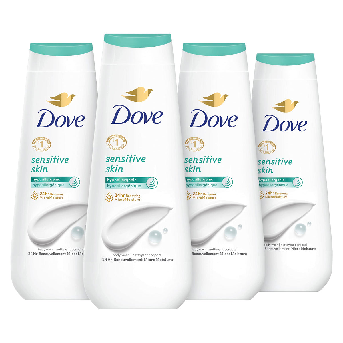 Dove Sensitive Skin bottle pour shows gentle cleansing for delicate skin