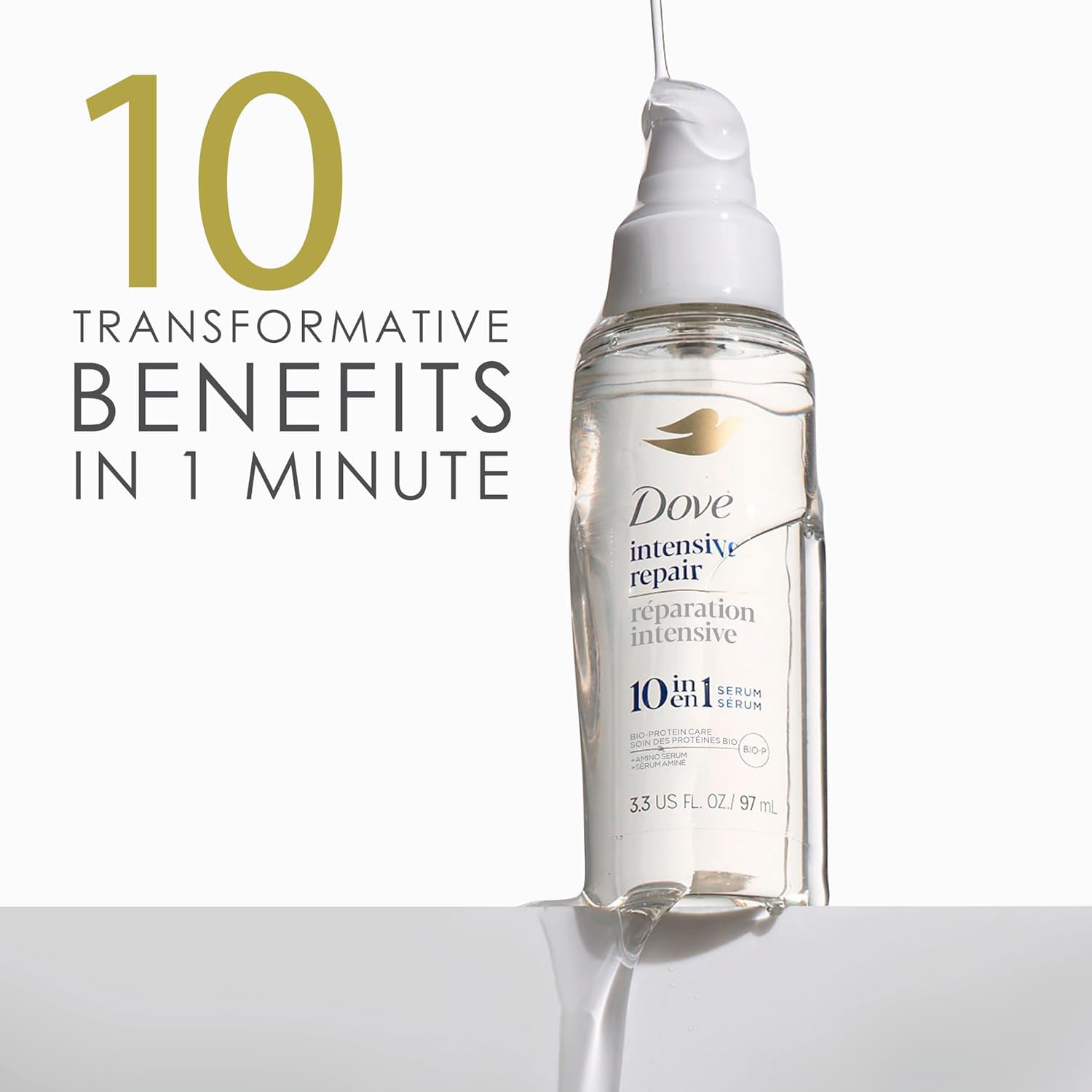Dove Serum application close-up illustrating smoothing and protection benefits