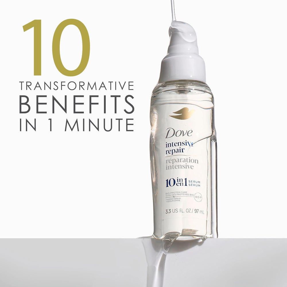 Dove Serum application close-up illustrating smoothing and protection benefits