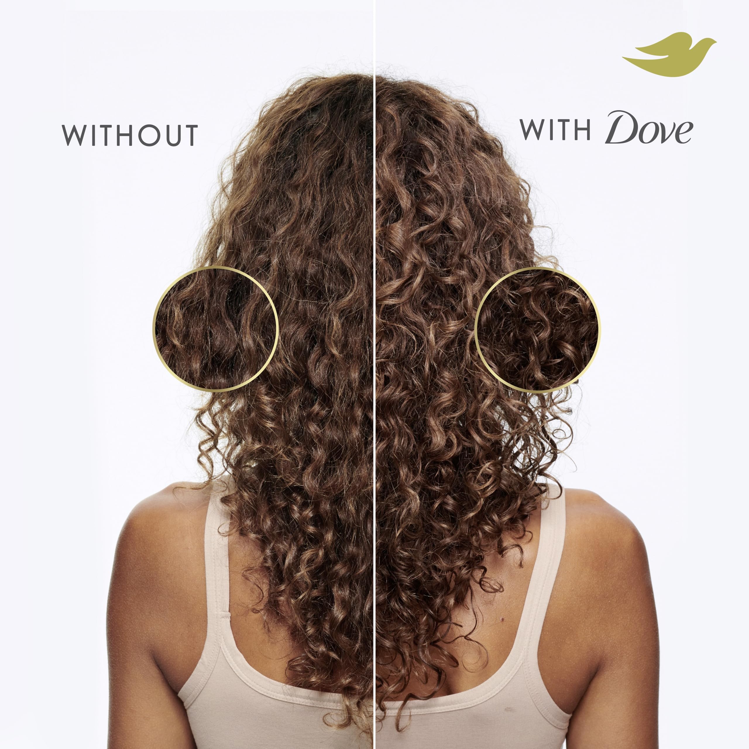 Dove shampoo label close-up displaying pH-balanced formula for calm scalp
