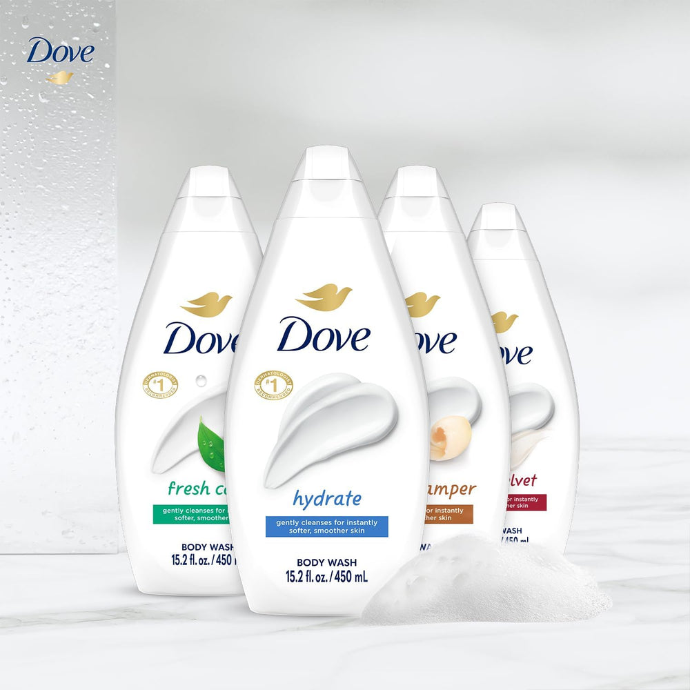 Dove Silky Velvet bottle pour delivers luxurious lather and smooth skin.