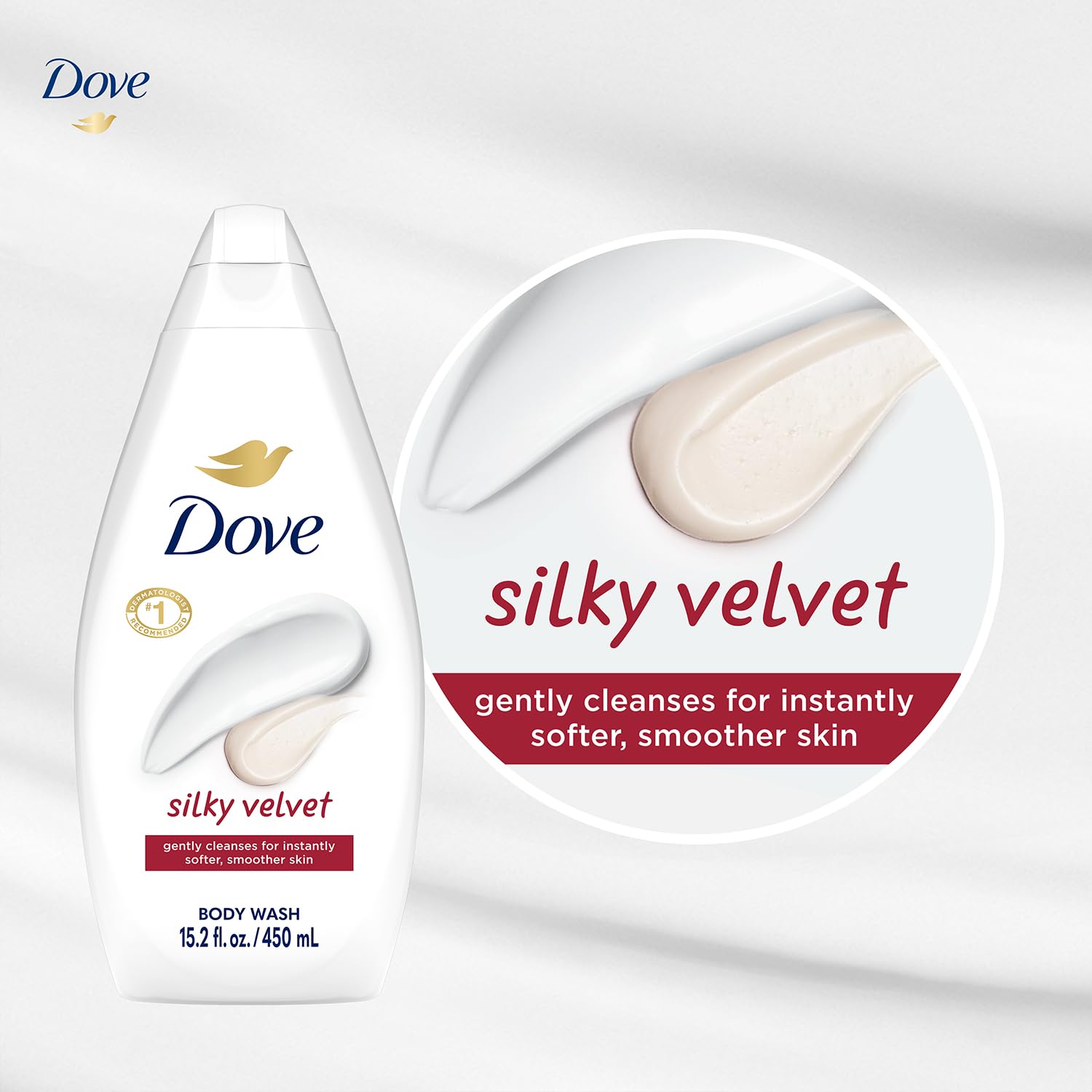 Close-up of soft foam from Dove Silky Velvet for gentle cleansing