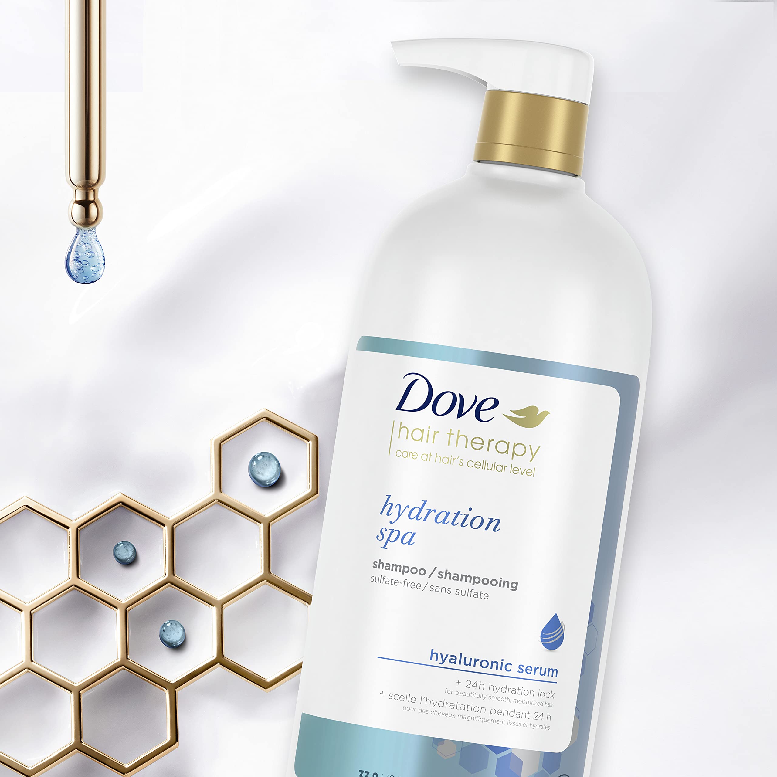 Soft, smooth hair after using Dove Hydration Spa Conditioner close-up.