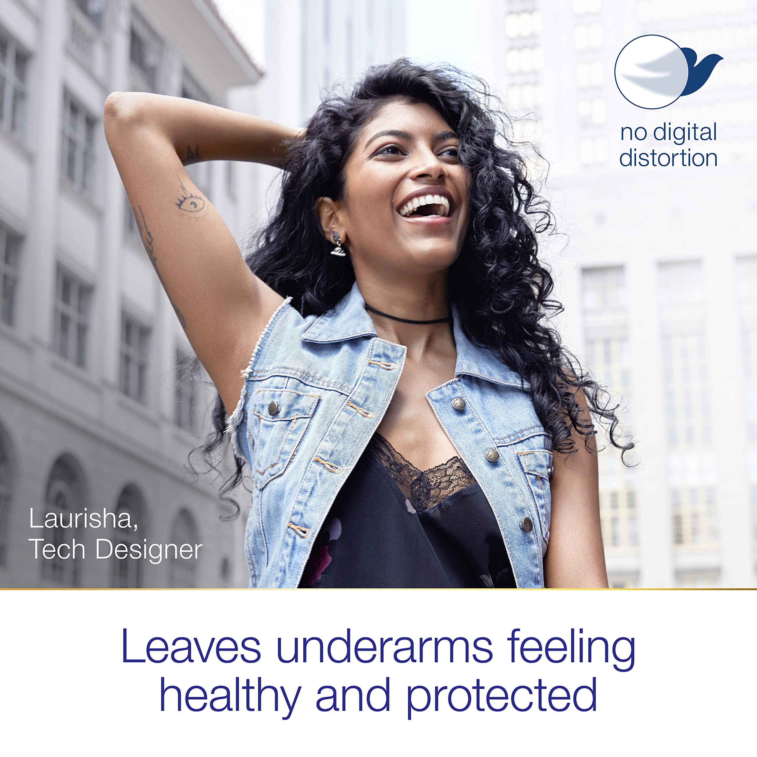 Dove soft underarm skin after use with comfortable, dry feel.