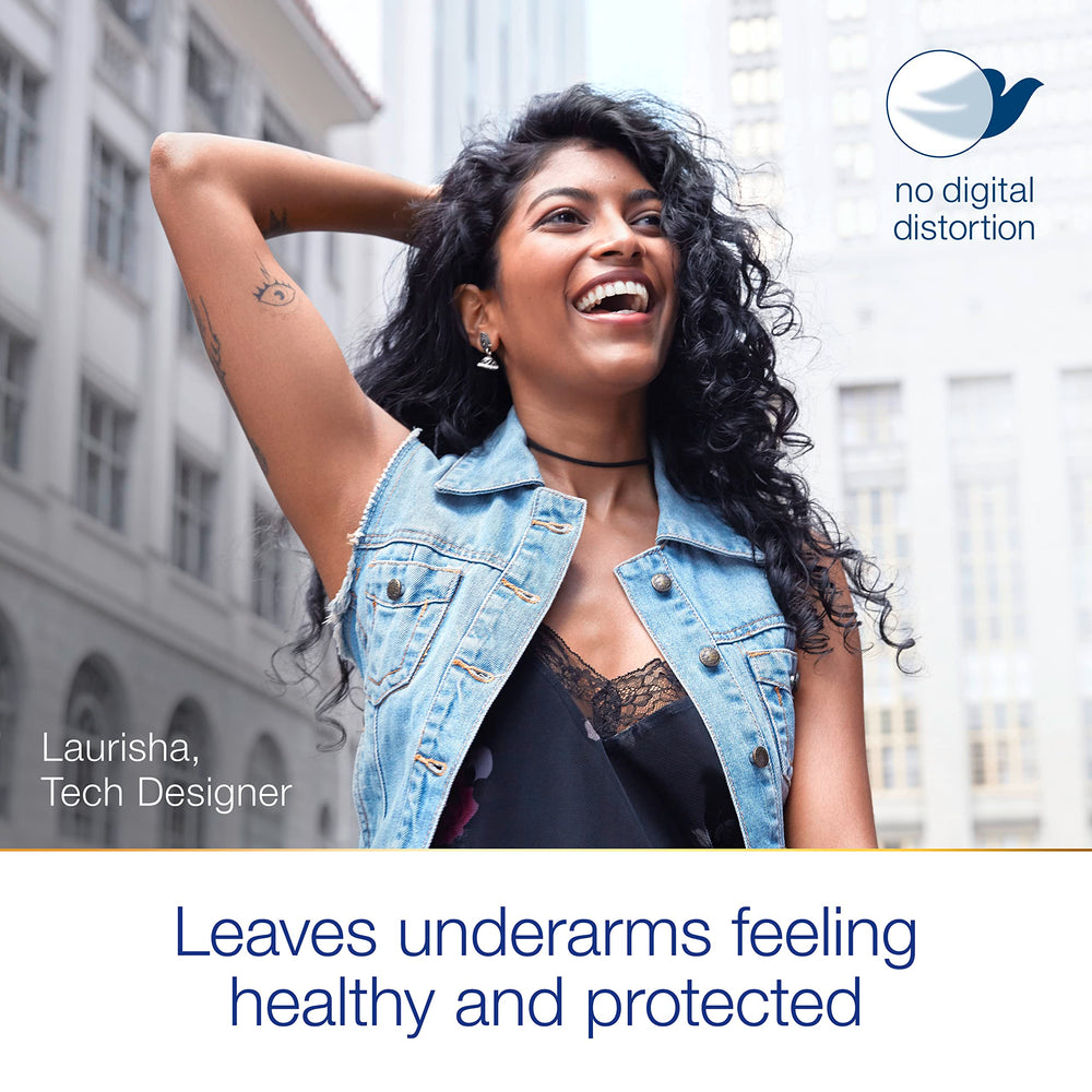 Dove soft underarm skin after use with comfortable, dry feel.