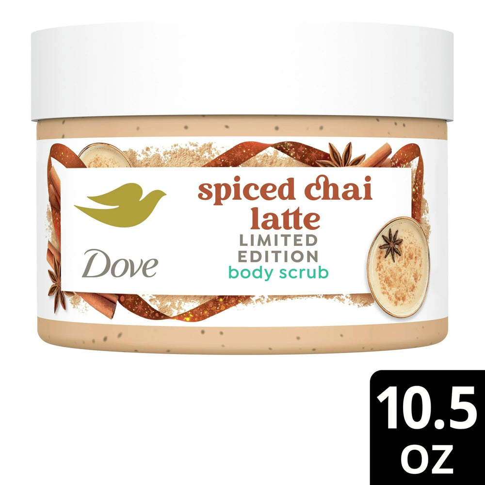 Dove Spiced Chai Latte scrub with warm spa-like scent in shower.