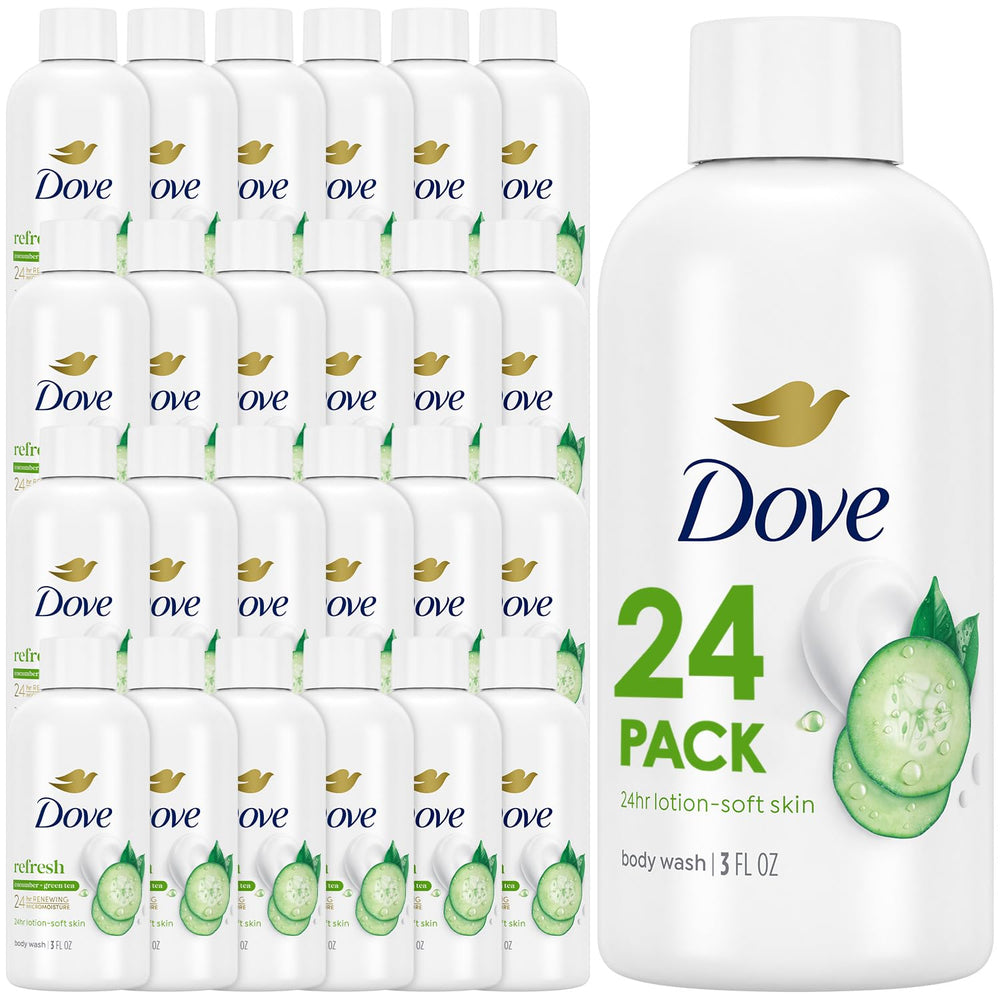 Dove Travel Body Wash Refresh cucumber and green tea travel bottle for on-the-go hydration.
