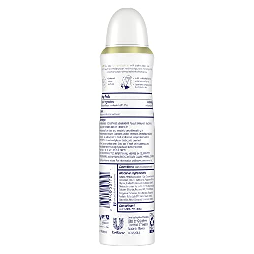Dove Ultimate Dry Spray bottle side view highlights sleek, portable design
