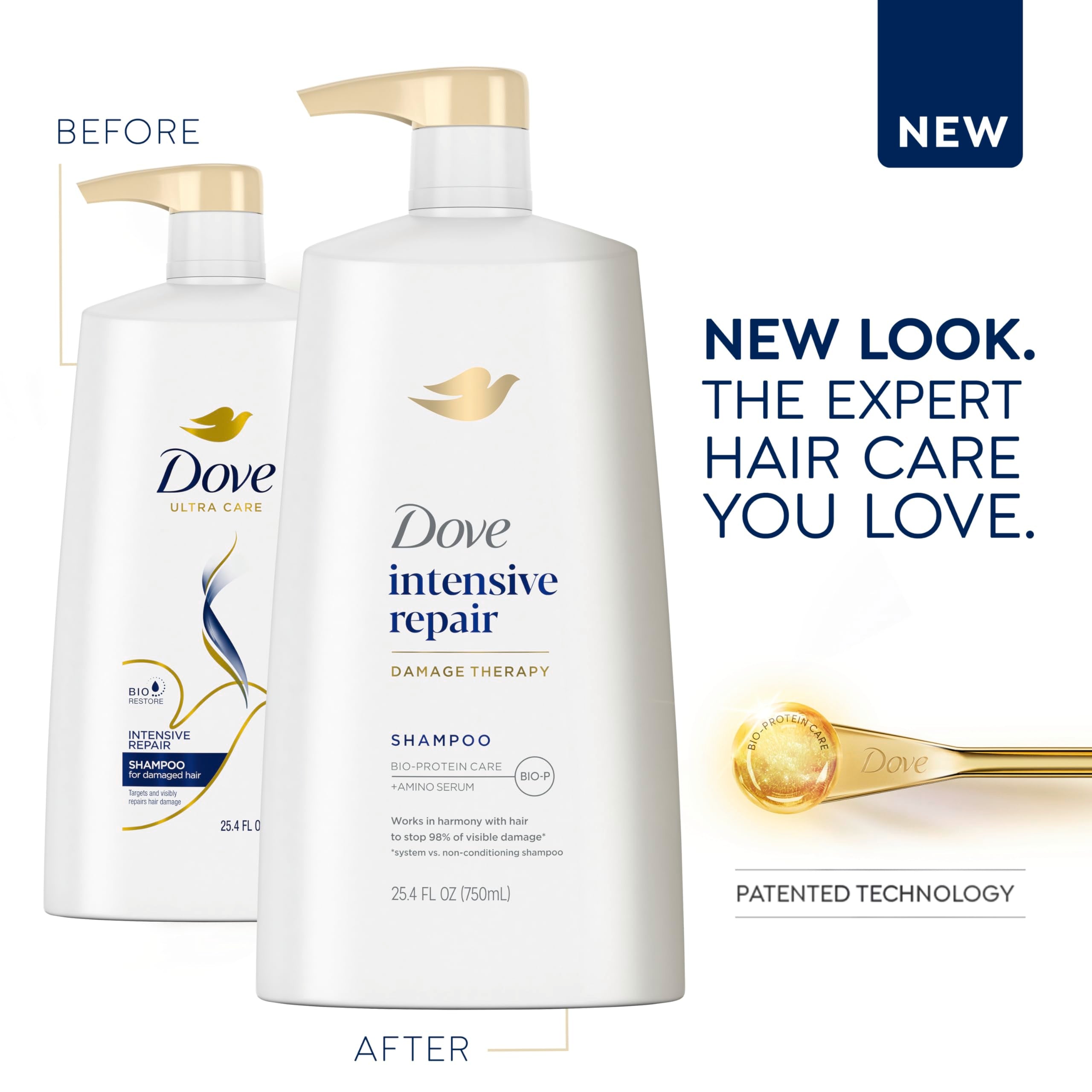 Dove Intensive Repair shampoo with conditioner bottle suggests complete care