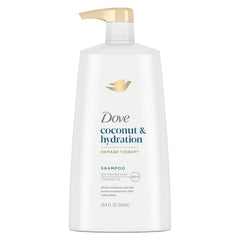 Dove Ultra Care Coconut Hydration bottle boosts moisture for soft hair.