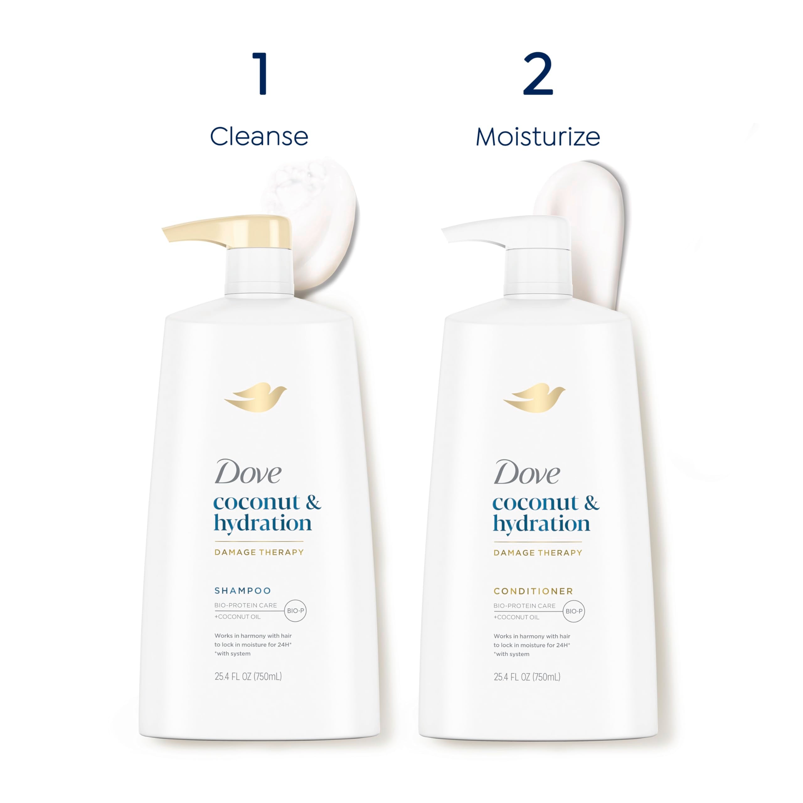 Dove Ultra Care Shampoo refreshing coconut-lime scent captured in action shot.
