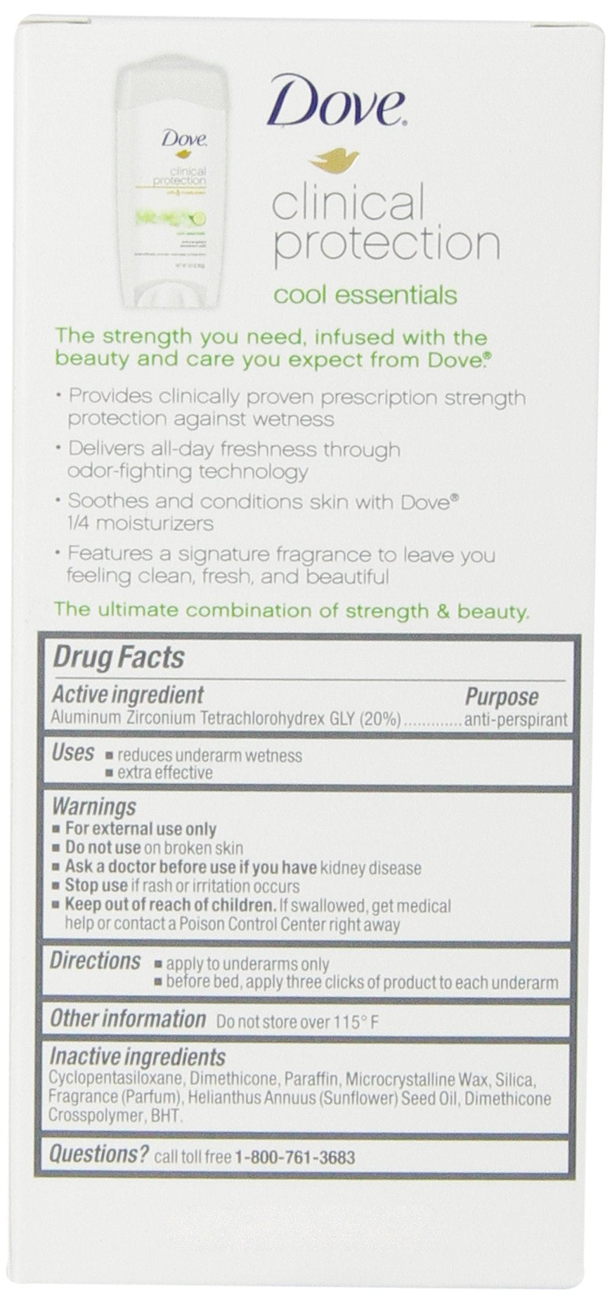 Dove Clinical Protection graphic showing up to 48 hours of protection against sweat.