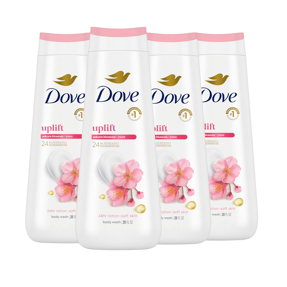 Dove Uplift Sakura Blossom & Yuzu bottle hints at refreshing hydration.