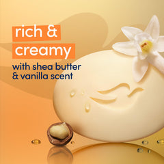 Dove vanilla scent on skin hints at comforting, long-lasting fragrance during shower.