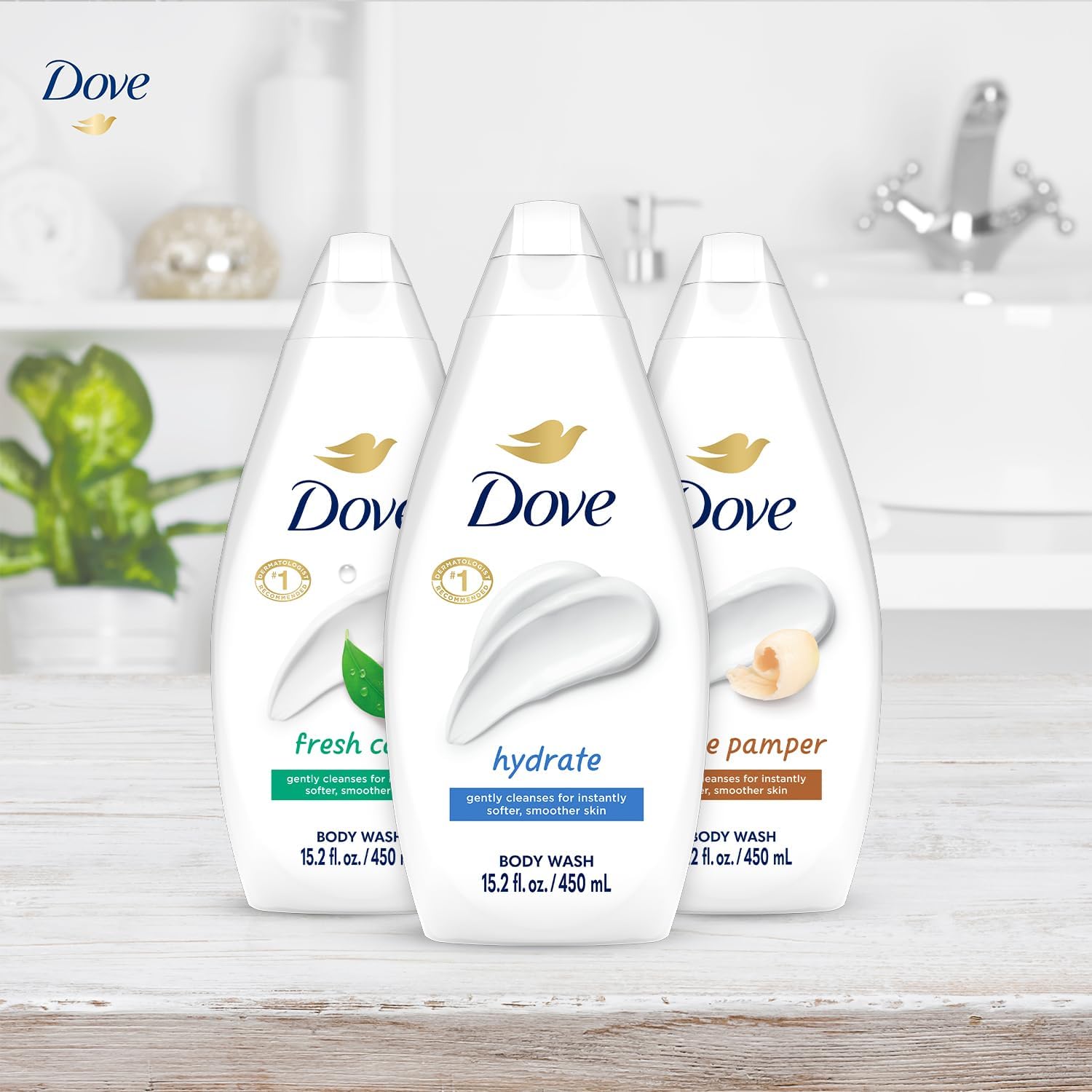 Dove Variety Pack display; convenient three-pack for families.