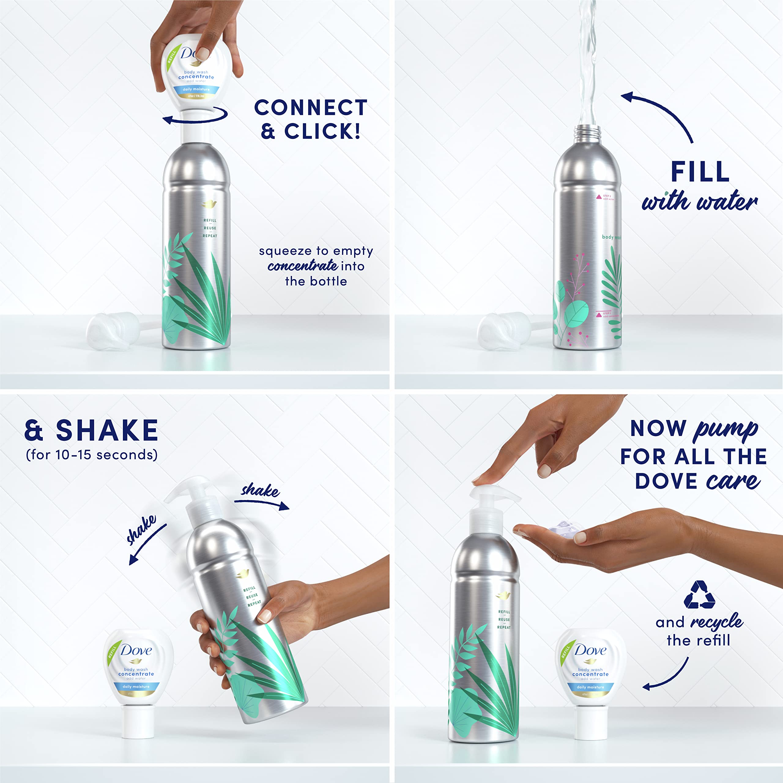 Dove refill water addition scene highlights simple bottle filling