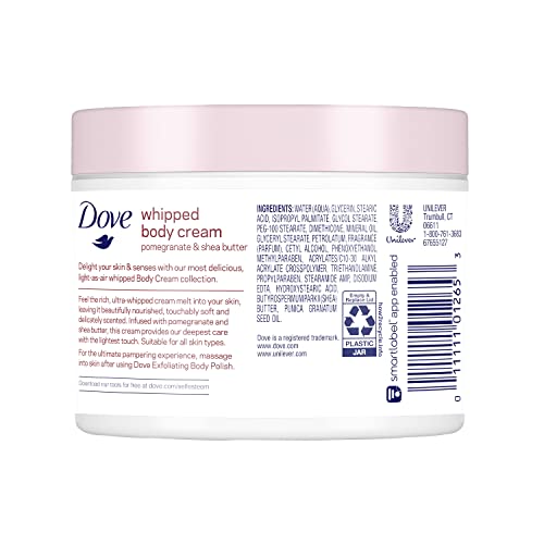 Dove whipped body cream shows a light as air texture for quick absorption