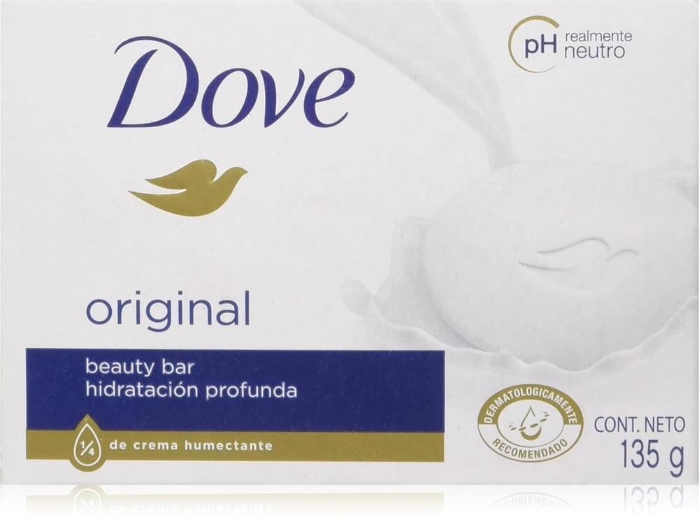 Dove White Beauty Bar with 1/4 moisturizing cream for everyday hydration and firmer-feeling skin.