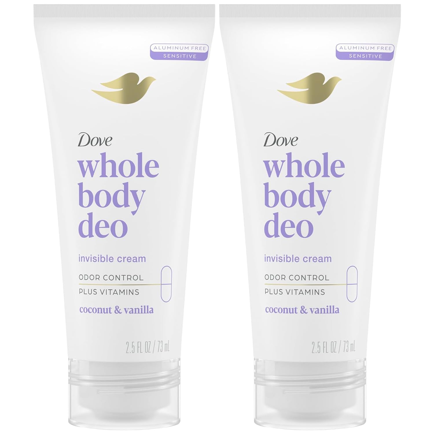 Dove Whole Body Deo coconut-vanilla cream jar for all-day odor control.