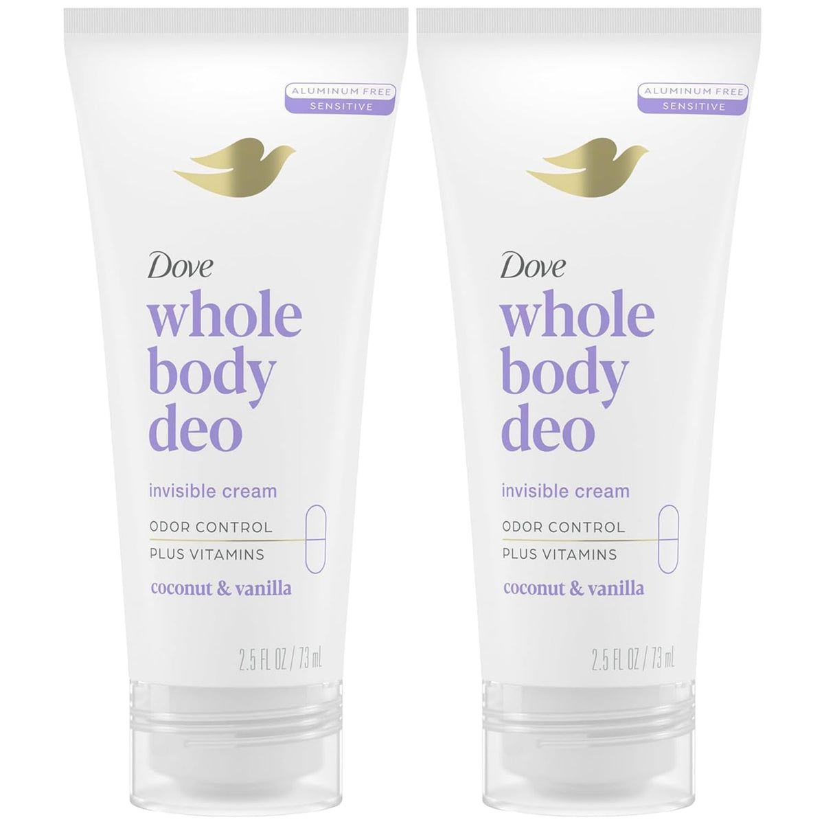 Dove Whole Body Deo coconut-vanilla cream jar for all-day odor control.
