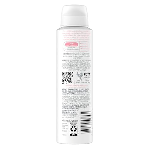 Dove spray dispensing action showing instant invisible application across skin.
