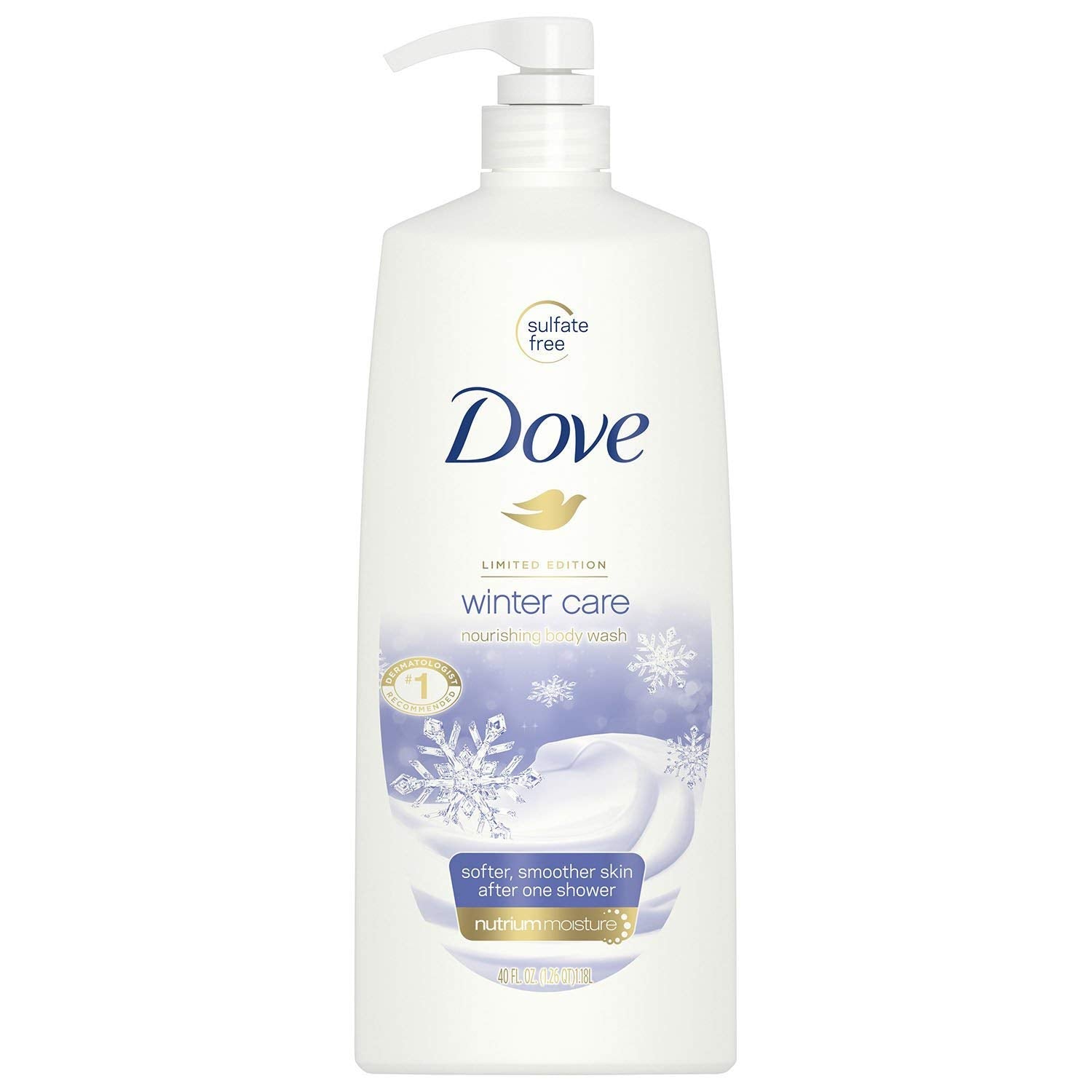 Dove Winter Care Body Wash with Pump 40oz, rich lather for nourishing cleanse.