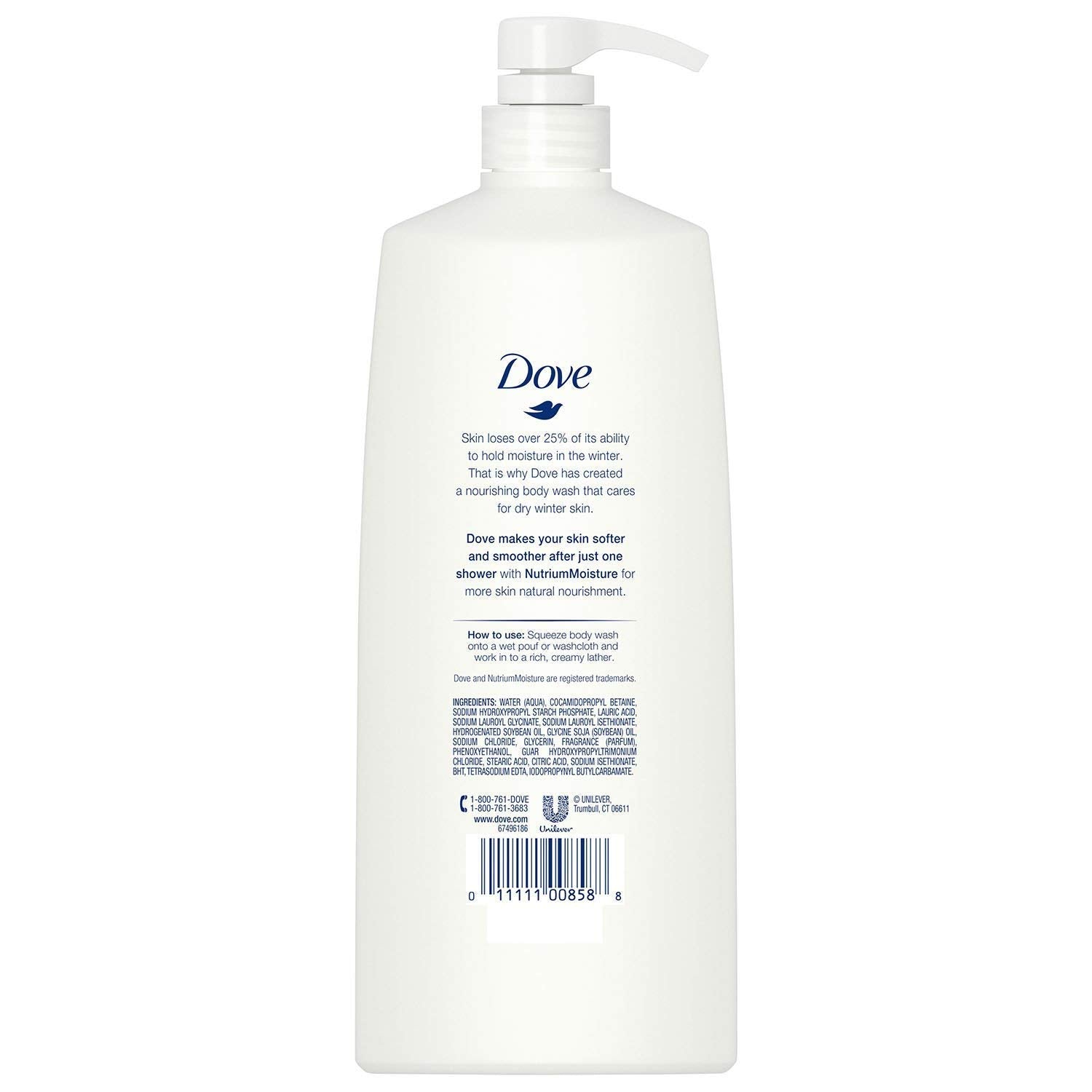Closeup of Dove Winter Care Pump, ideal for quick, foamy daily showers.