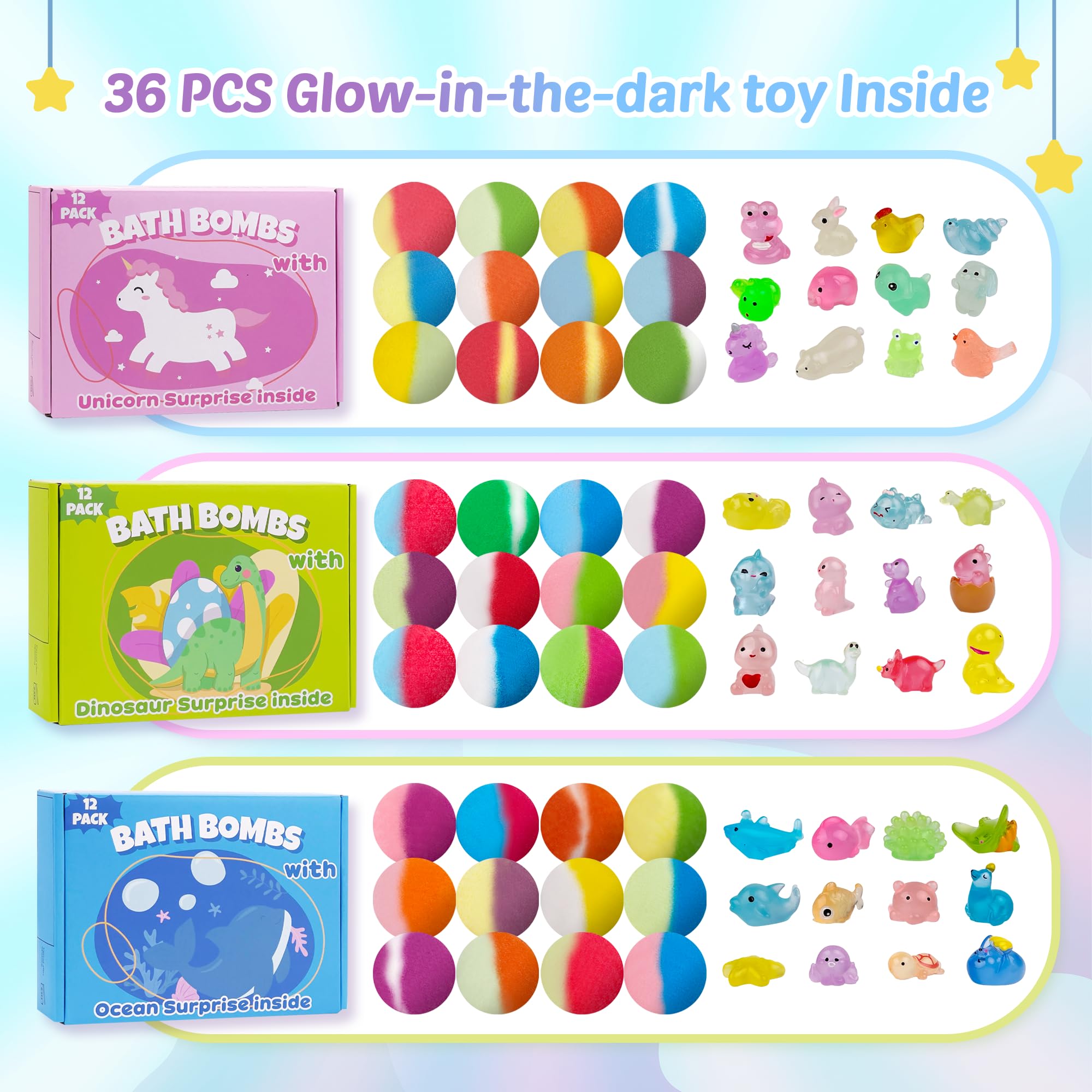 DOVIPE glow in the dark toy bath bomb lights up night baths.