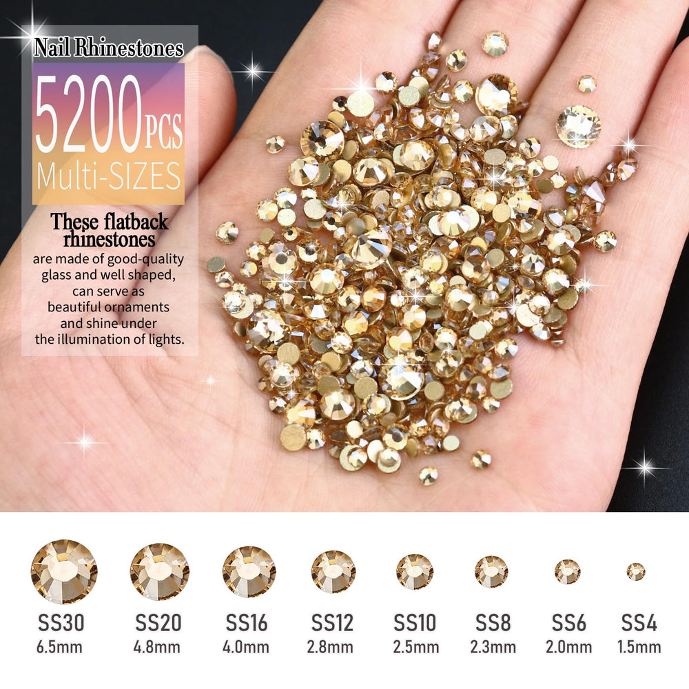 Dowarm 5200 round flatback rhinestones in eight sizes for versatile nail art