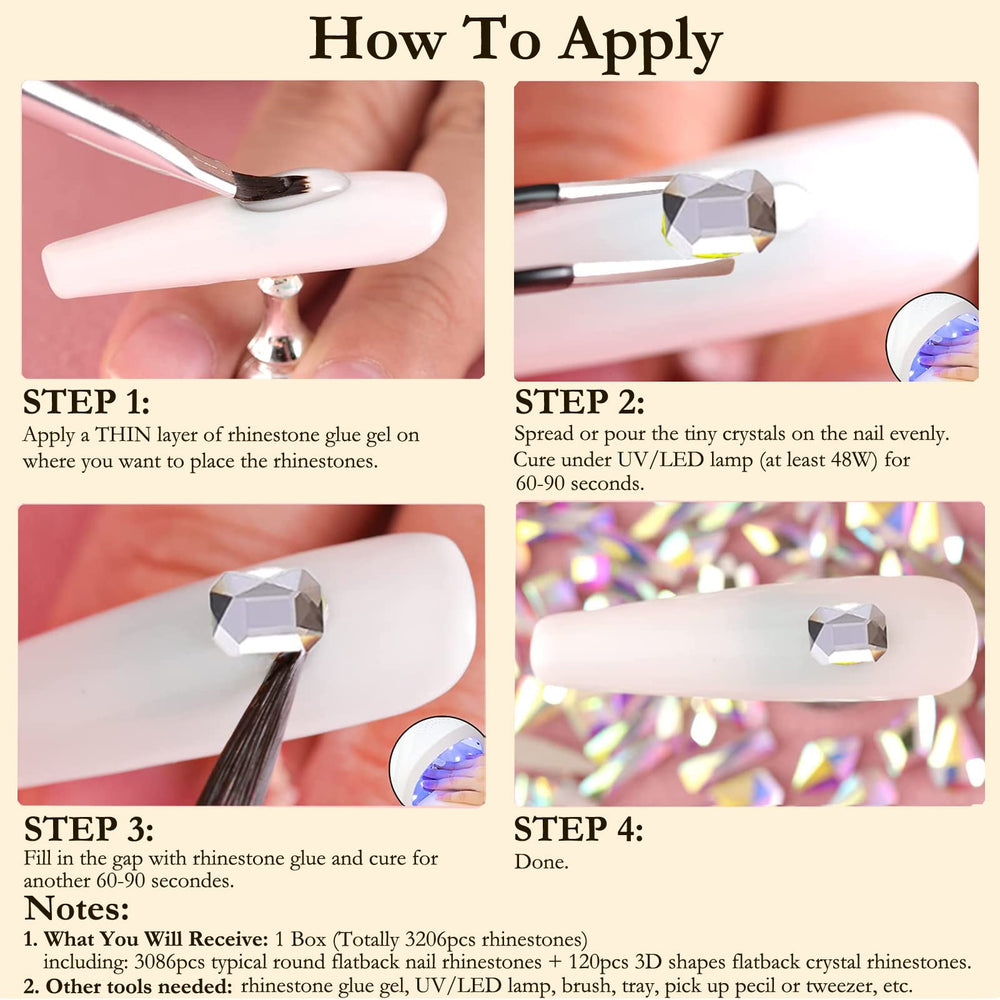 Dowarm flatback crystals adhere easily to natural and artificial nails