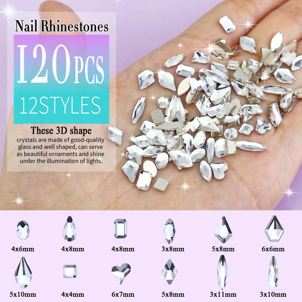 Dowarm 3D flatback shapes provide dimensional shine for nails