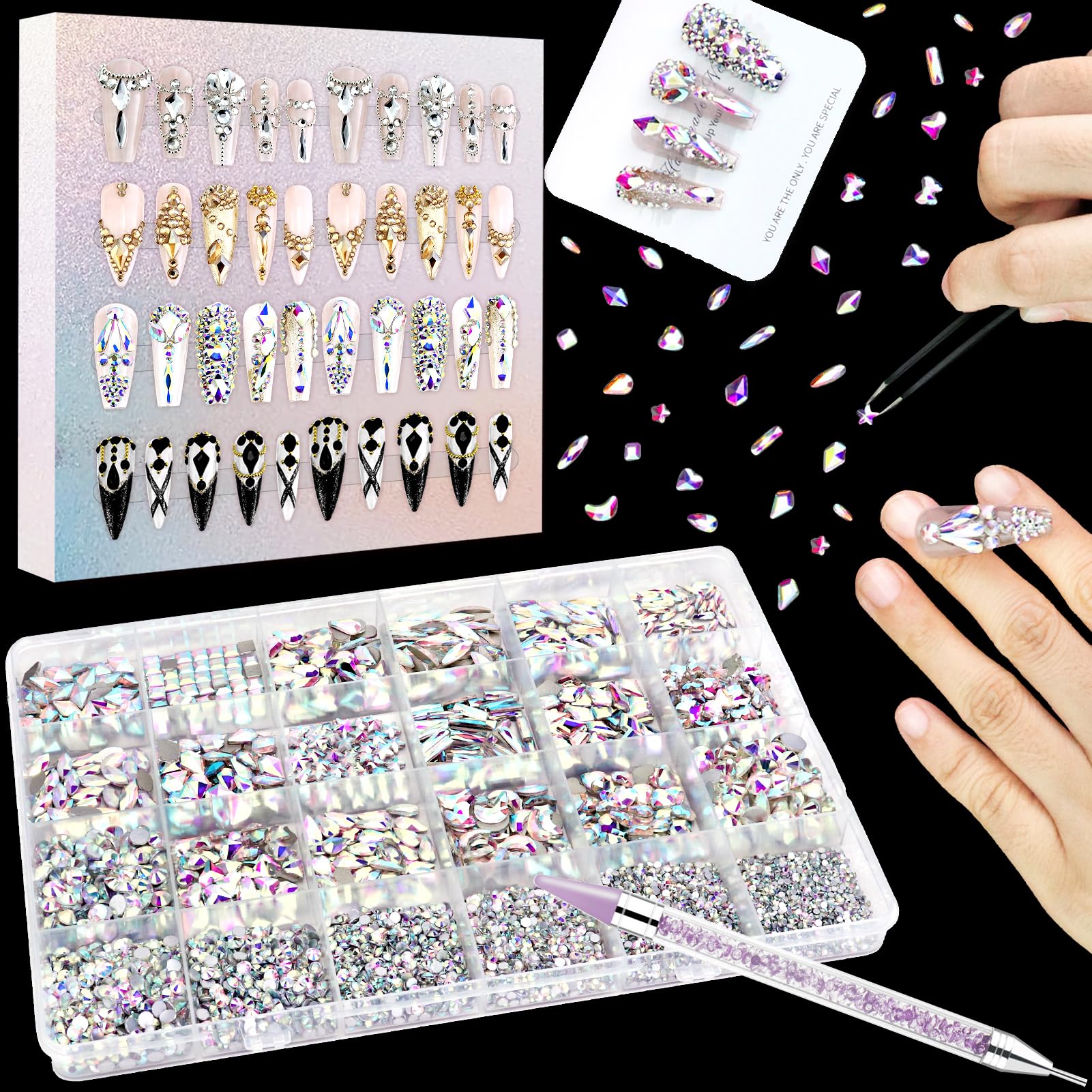 Dowarm 16 styles special-shaped diamonds for versatile nail art designs.