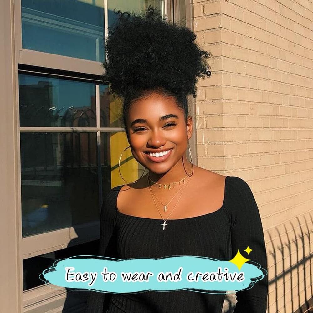 Doxken curly bun hairpiece in 1B natural black for a voluminous look