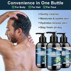 DOYEEWO 3-in-1 wash for face, body, and hair showing versatility for men.