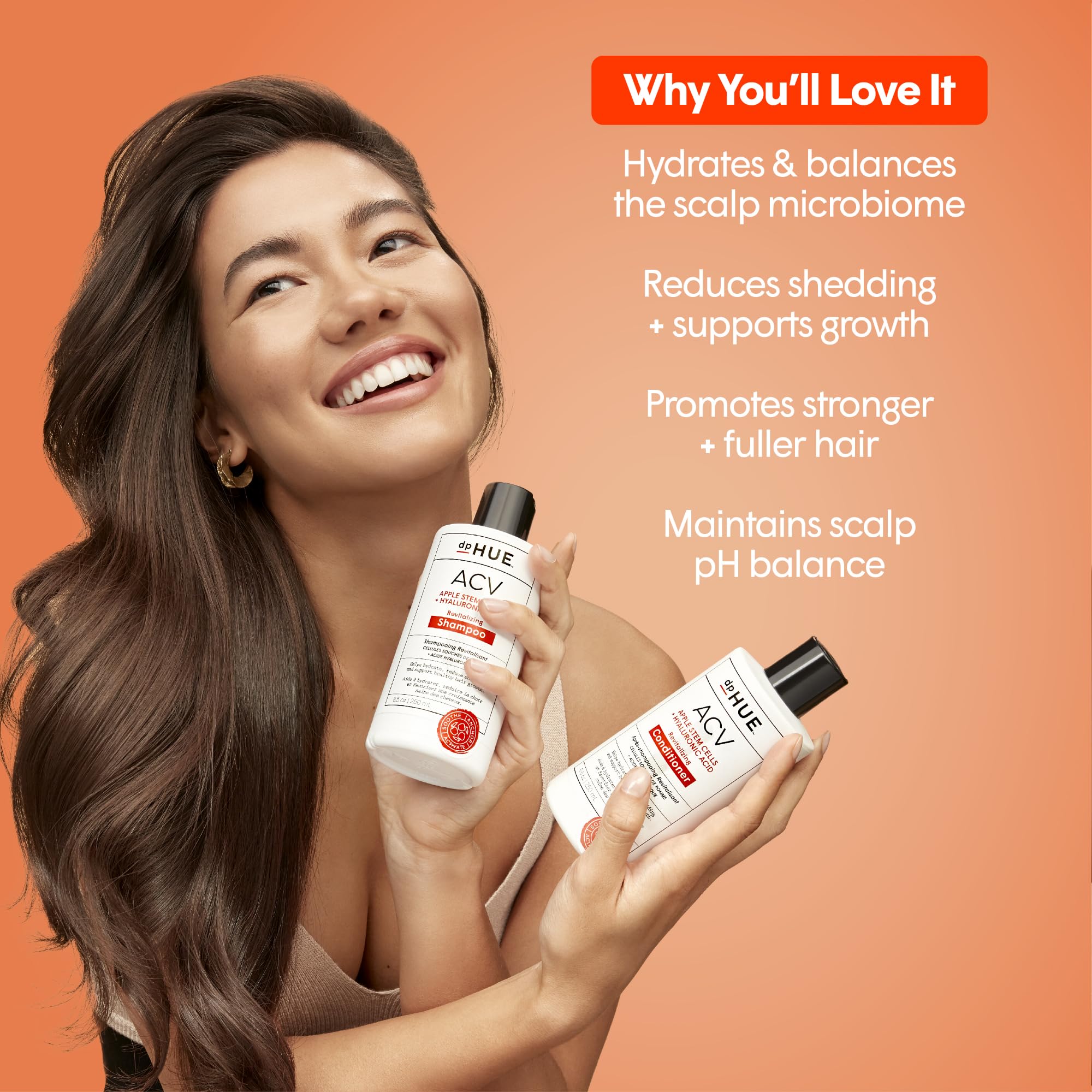 dpHUE ACV Revitalizing Conditioner in shower being applied for fuller hair