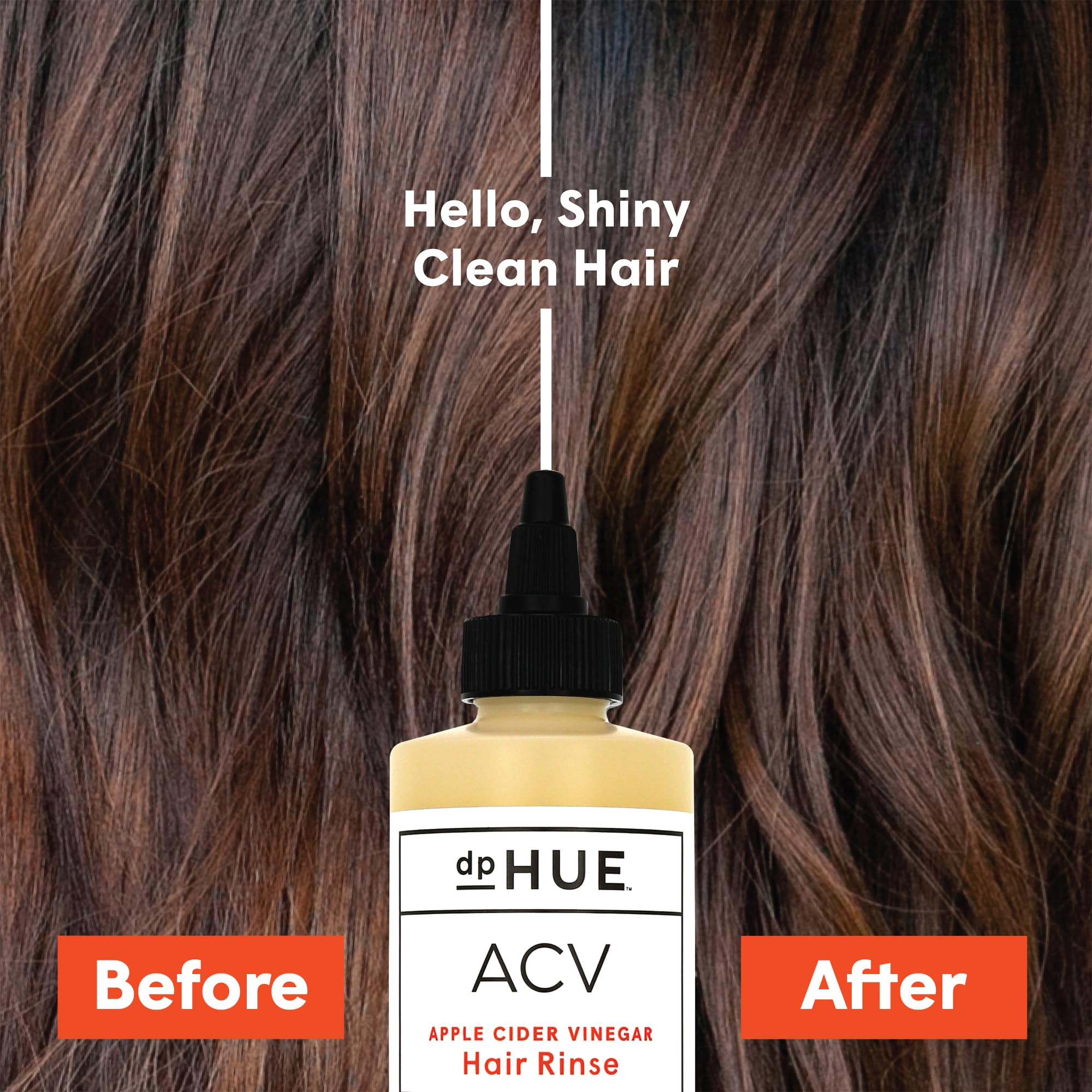 Pour shot of dpHUE ACV Hair Rinse emphasizing easy application