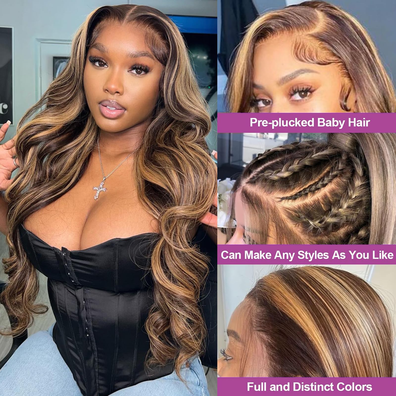 DPEFWYG 360 lace front wig cap shows true-to-length density and seamless parting.