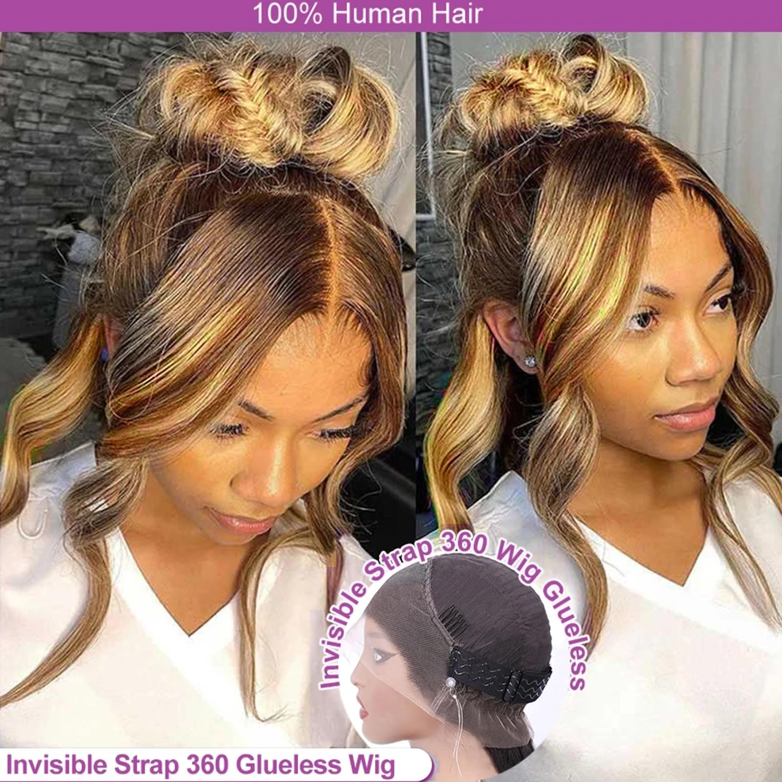DPEFWYG Honey Blonde body wave cap detail demonstrates breathable lace for comfort.