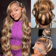 DPEFWYG Ombre Honey Blonde 360 lace-front wig front view shows a natural-looking hairline.