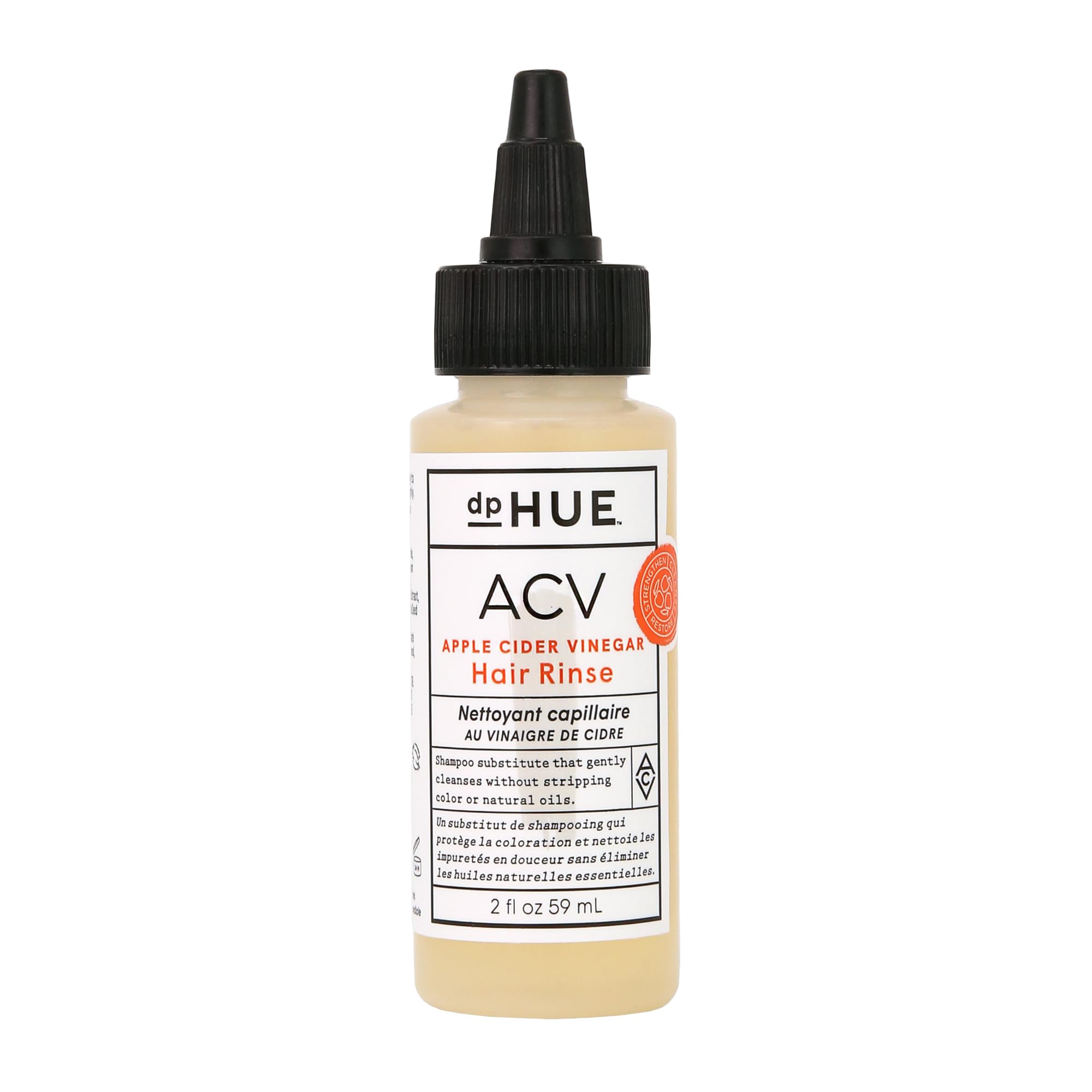dpHUE Apple Cider Vinegar Hair Rinse bottle for color-safe cleansing and conditioning.
