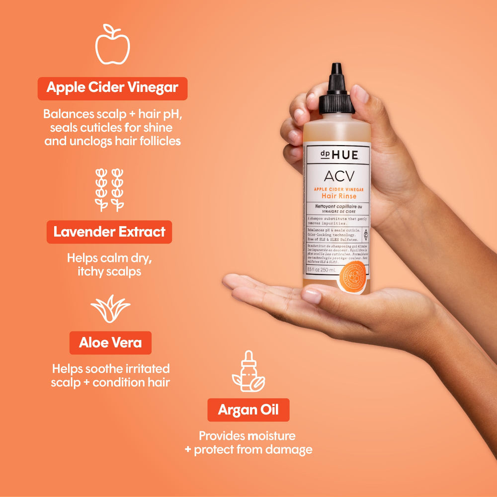 Pour action of dpHUE ACV rinse demonstrates quick post-workout scalp refresh.