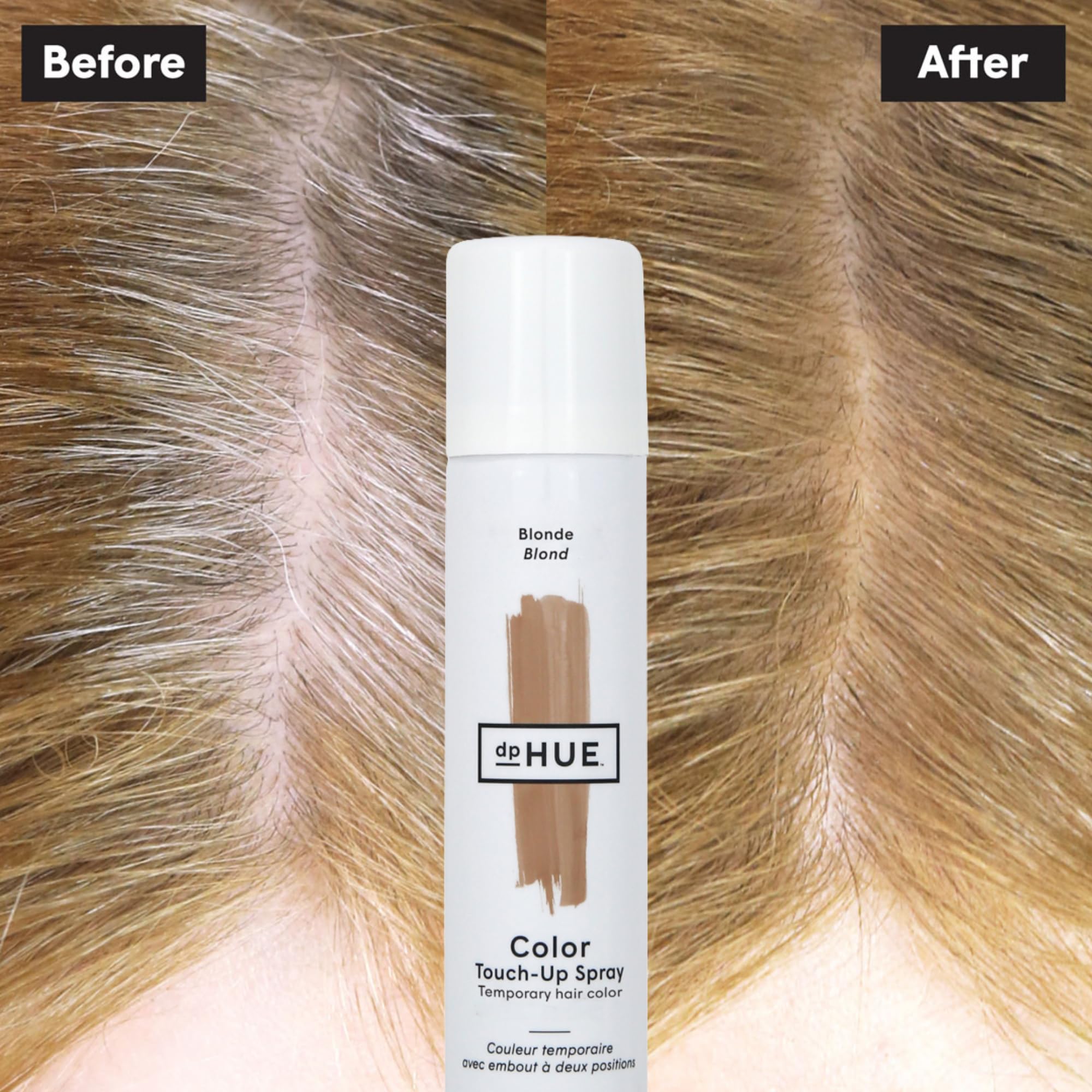 dpHUE Color Touch-Up Spray applying to hair for fast touch-up