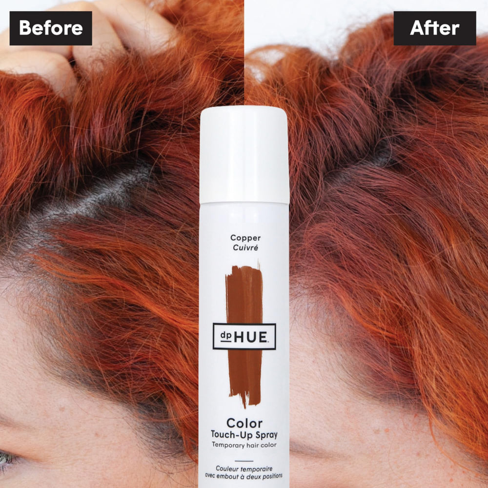 dpHUE Color Touch-Up Spray Copper on roots demonstrates seamless coverage